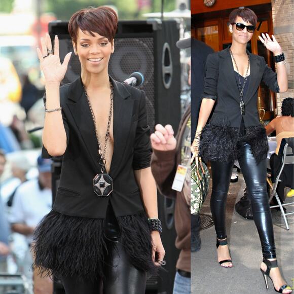 Elizabeth & James | Rihanna Black Ostrich Feather Blazer Flight of Fancy Jacket - Picture 2 of 16